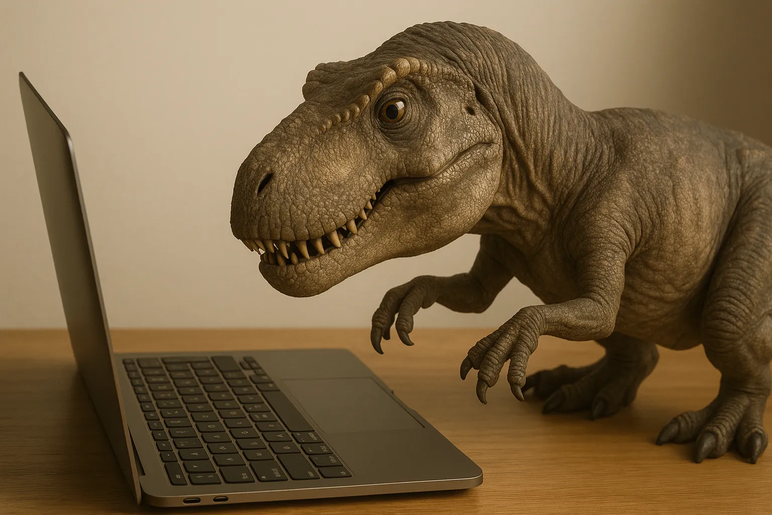 A T-Rex trying to send an email