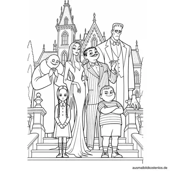 Familienporträt vor der Addams Villa