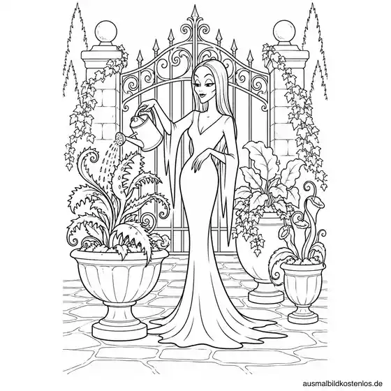 Morticia pflegt ihre ungewöhnlichen Pflanzen