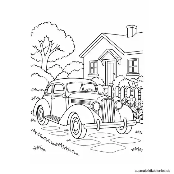 Klassischer Oldtimer vor dem Landhaus