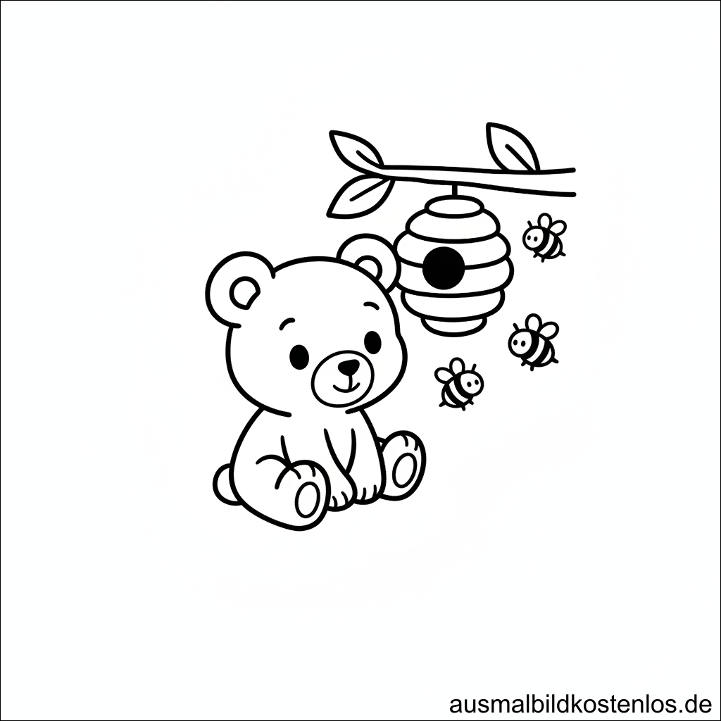 Ausmalbild Bär Bienen Kostenlos Drucken
