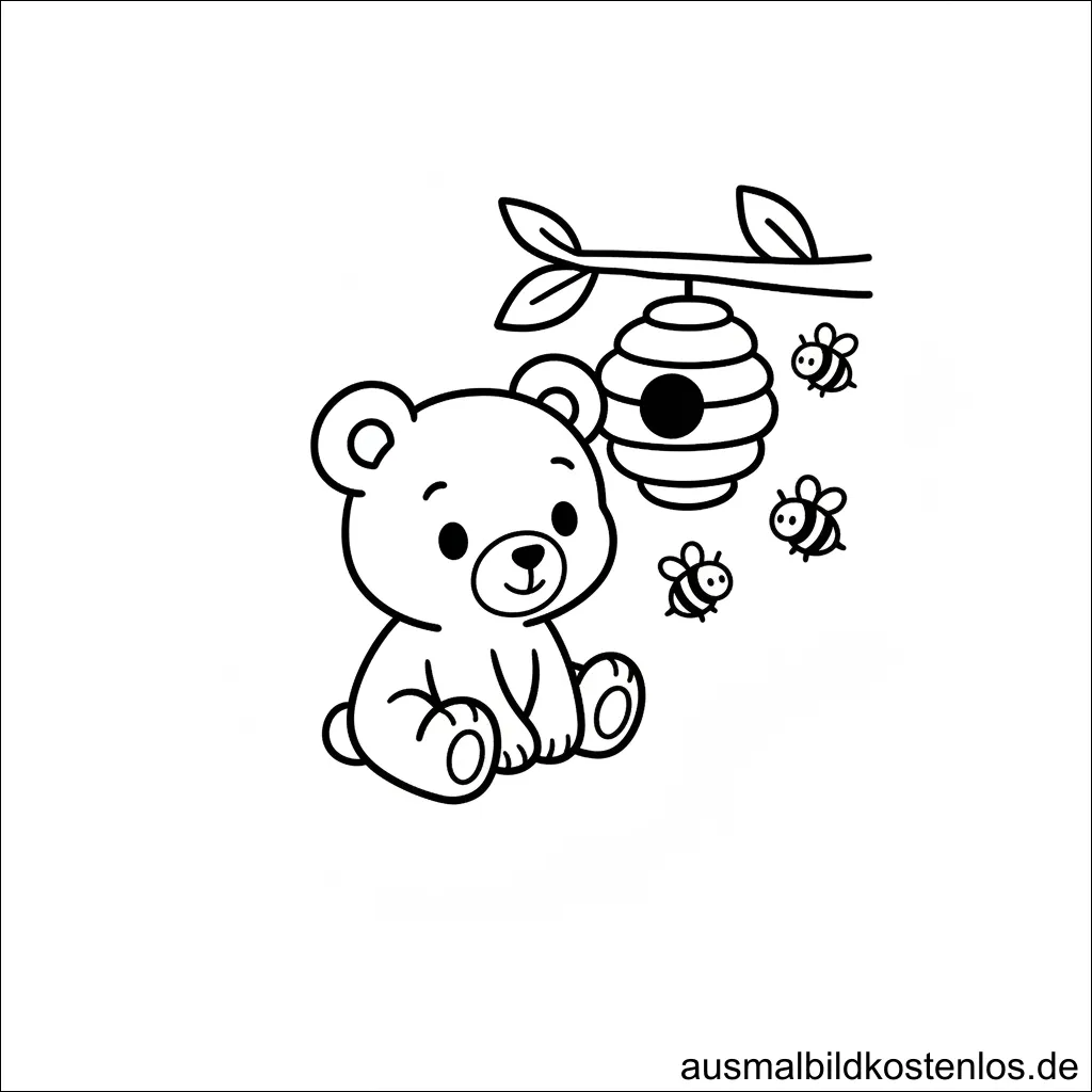 Ausmalbild Bär Bienen Kostenlos Drucken