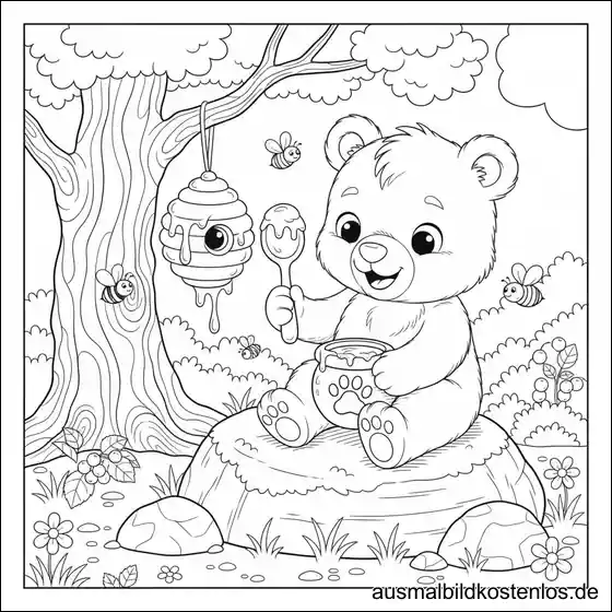 Ausmalbild Süsser Bär Honig