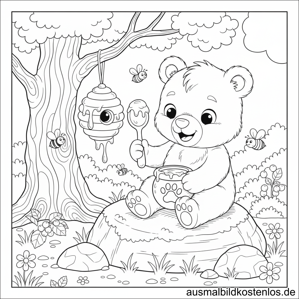 Ausmalbild Süsser Bär Honig
