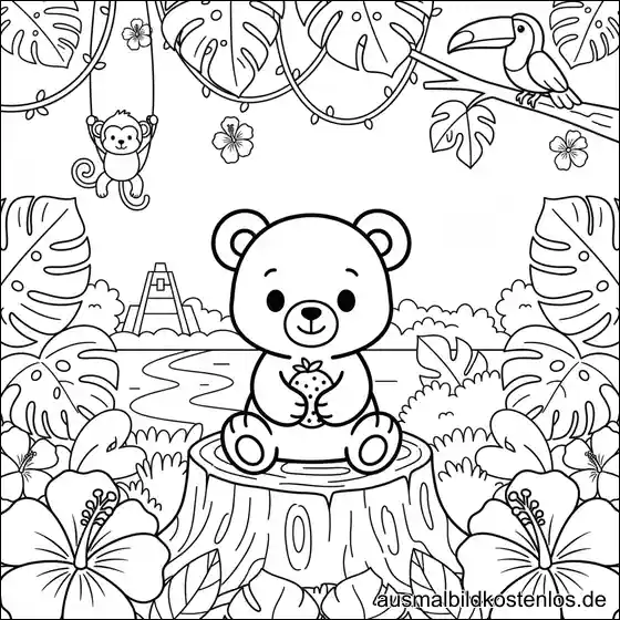 Baby Bär Baum Dschungel Ausmalbild