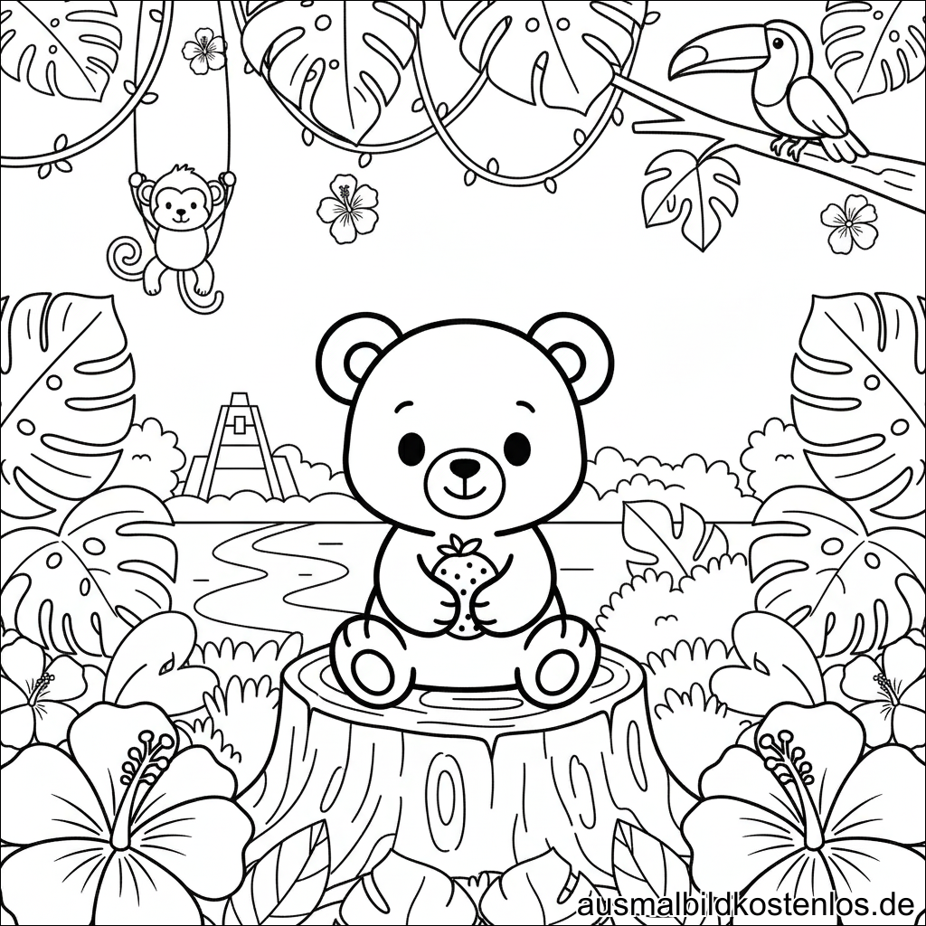 Baby Bär Baum Dschungel Ausmalbild
