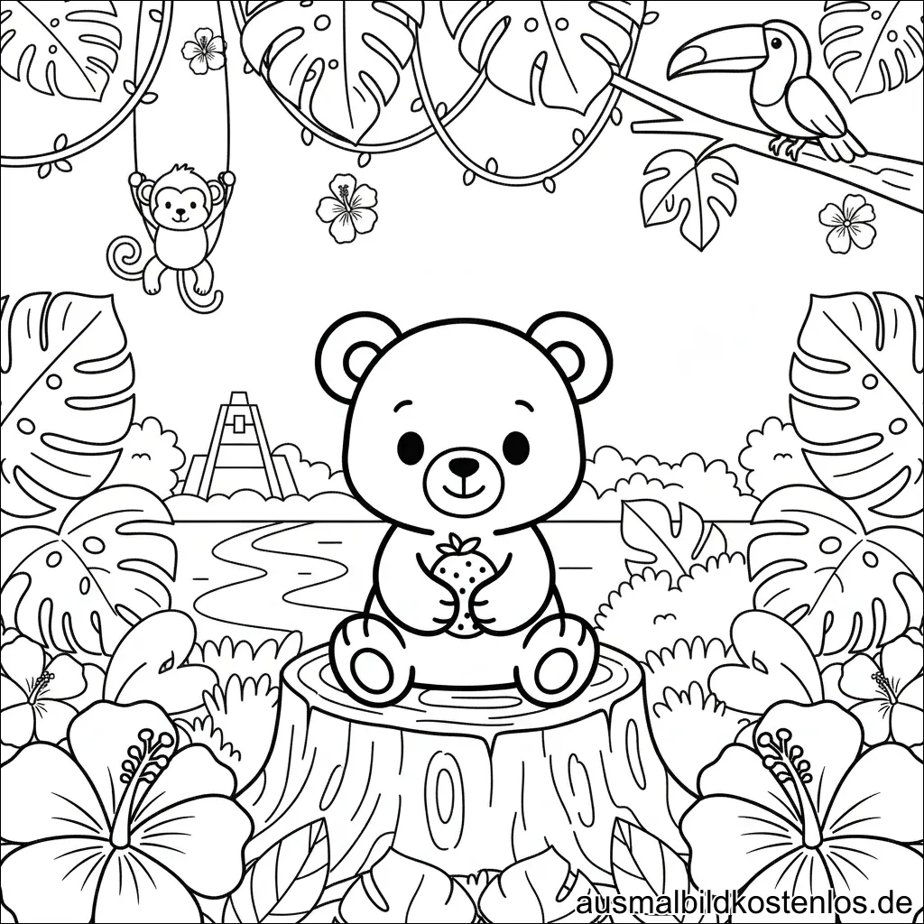 Baby Bär Baum Dschungel Ausmalbild