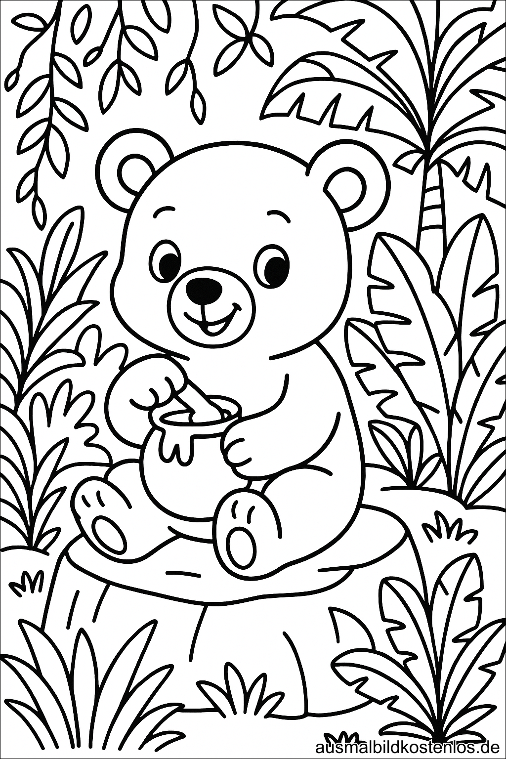 Baby Bär Honigtopf Blumen Ausmalbild