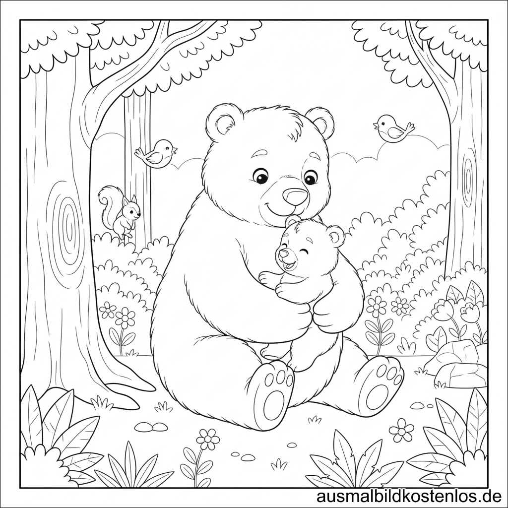 Babybär Papa Bär Kuscheln Ausmalbild