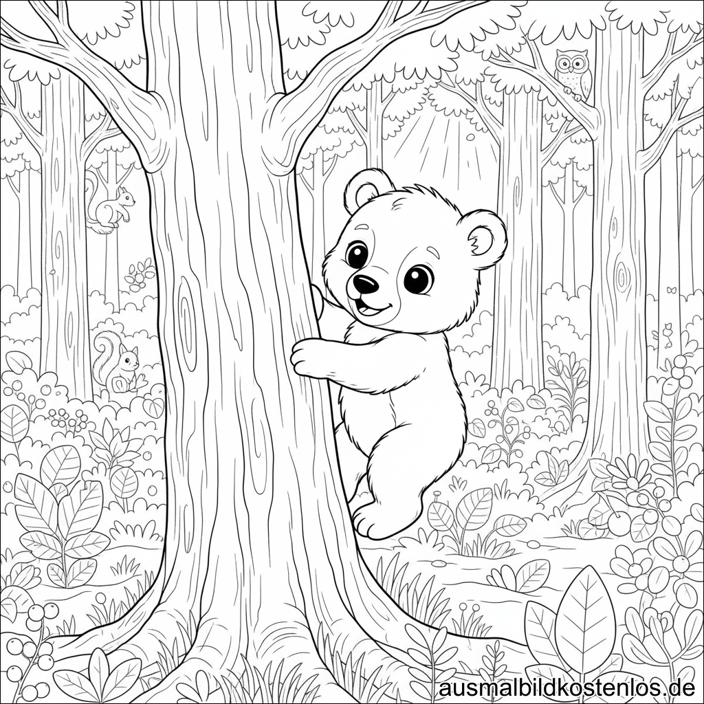 Bär Klettert Auf Baum Ausmalbild Kostenlos