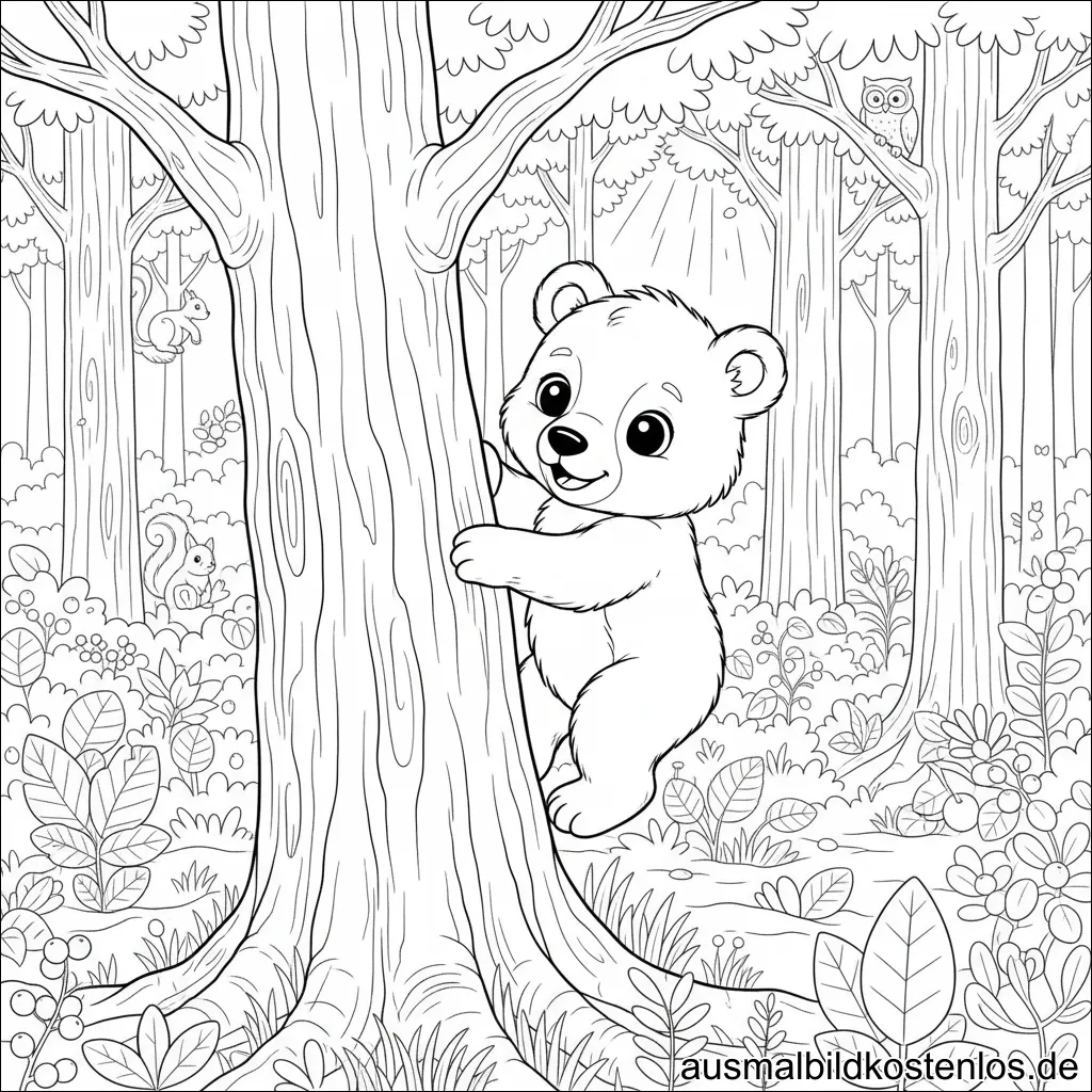 Bär Klettert Auf Baum Ausmalbild Kostenlos
