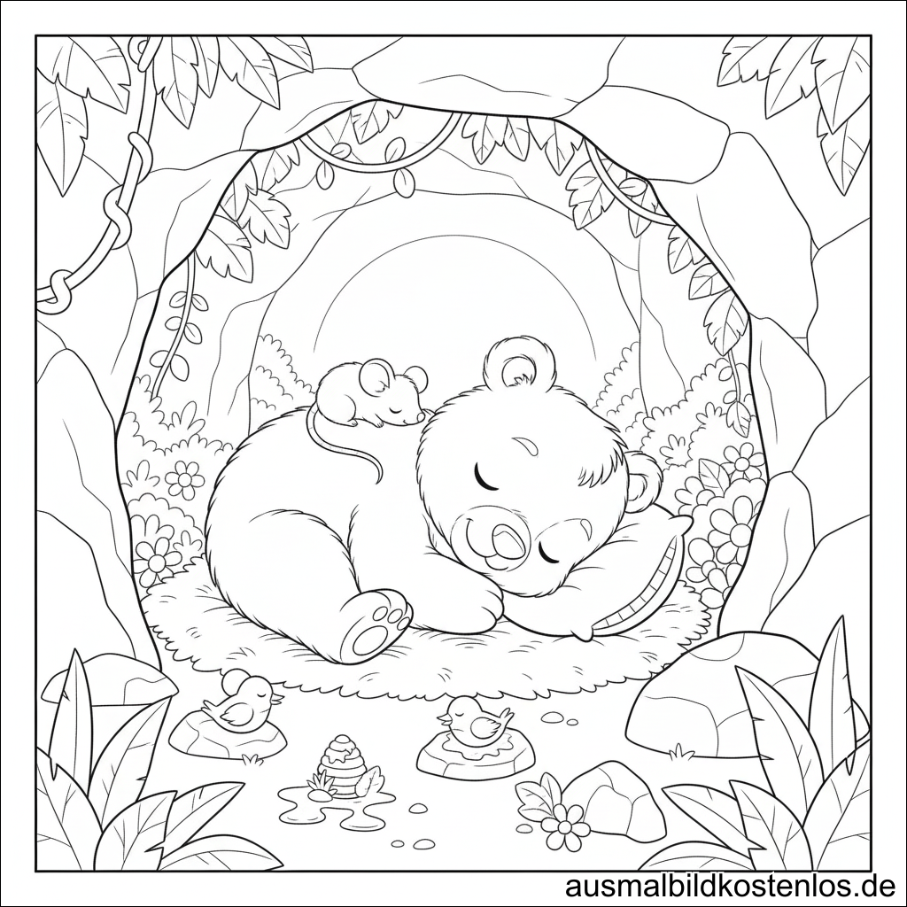 Bär schläft Höhle Ausmalbild