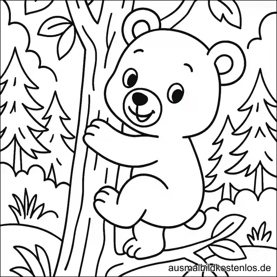 Ausmalbild Bär im Wald – Kostenlos zum Drucken