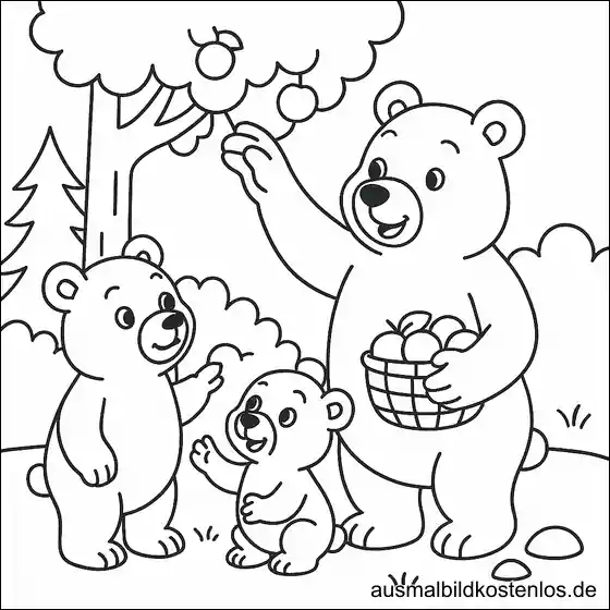 Bären Familie Ausmalbild – Kostenlos zum Drucken