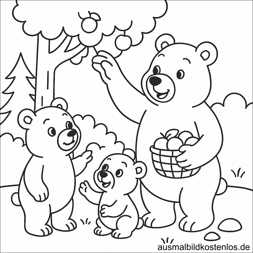 Bären Familie Ausmalbild – Kostenlos zum Drucken