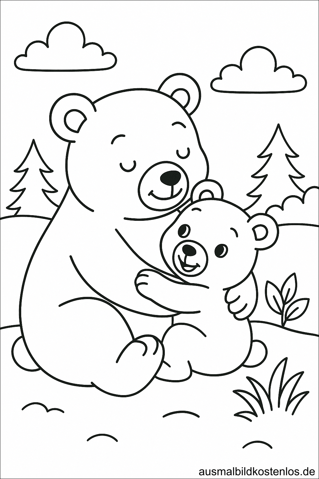 Ausmalbild Bär knuddelt mit Papa – Kita