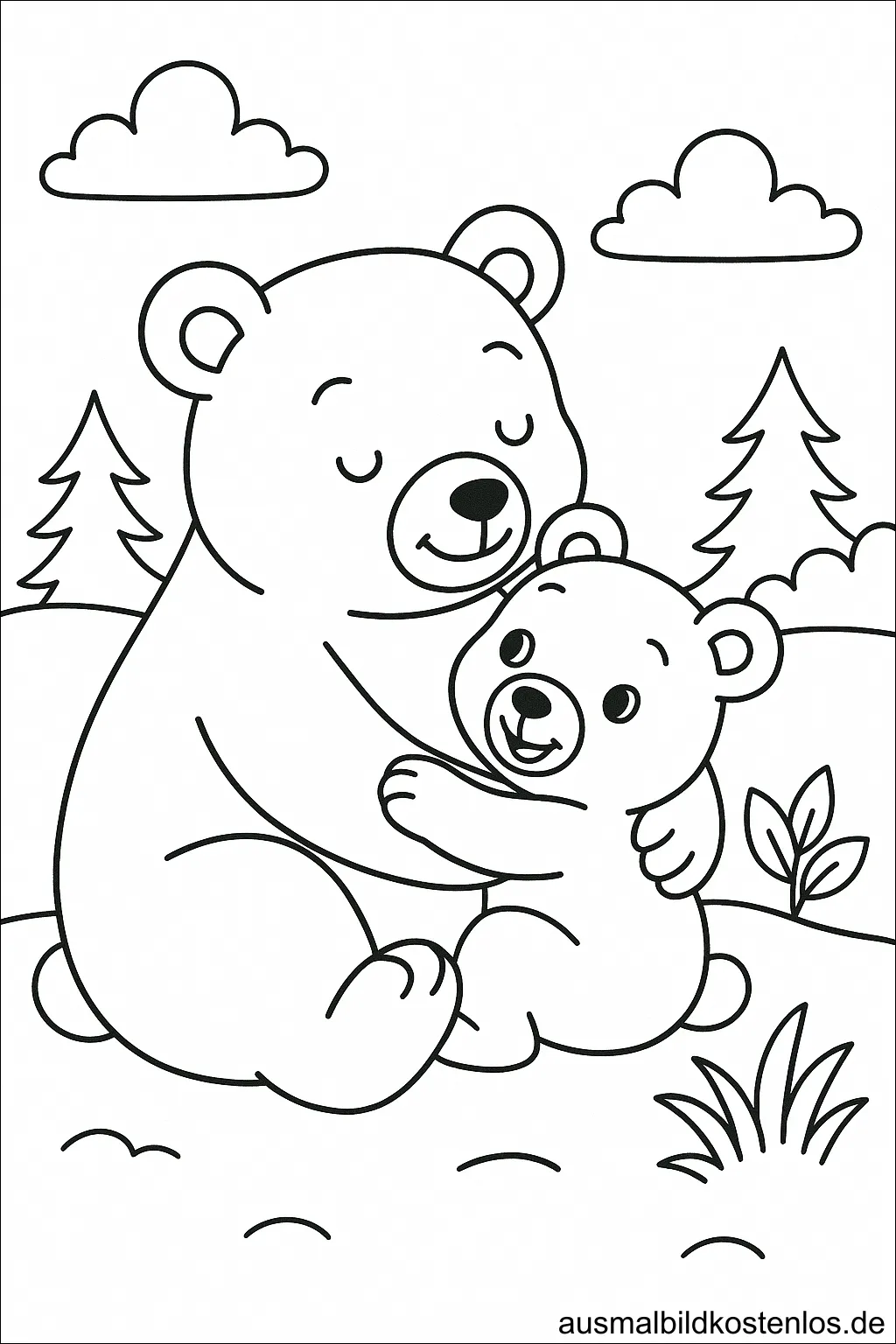 Ausmalbild Bär knuddelt mit Papa – Kita