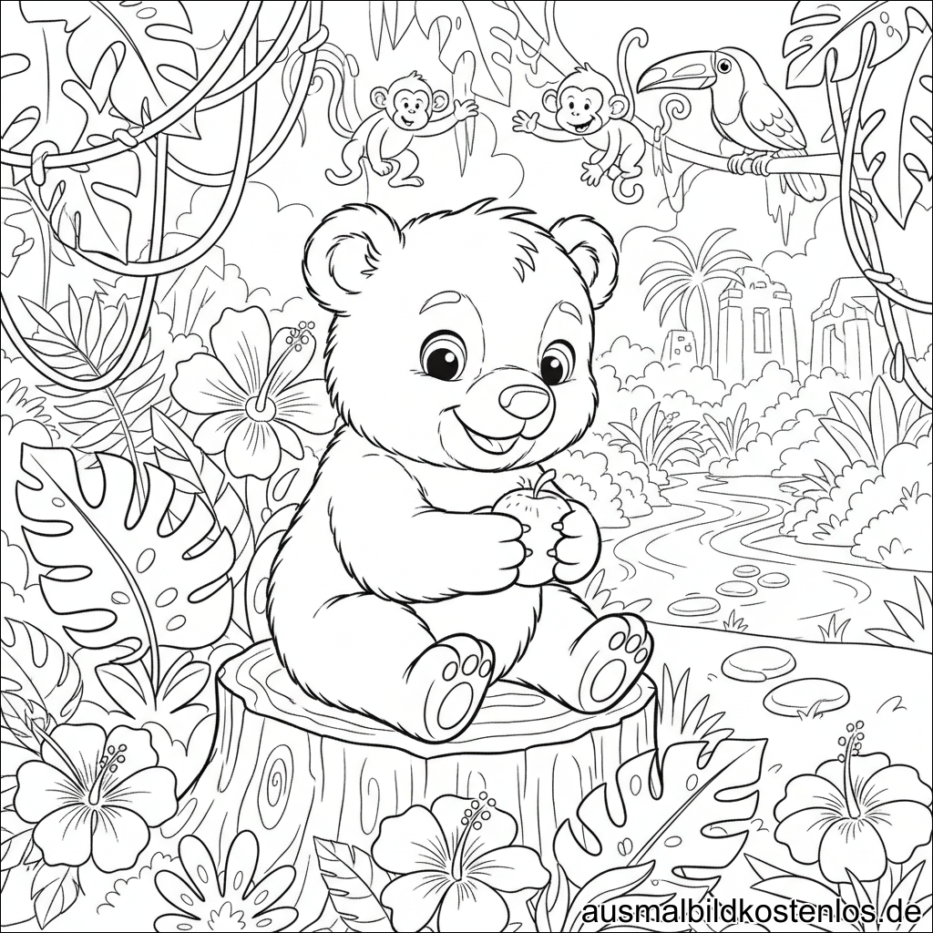 Bärenbaby Baum Dschungel Ausmalbild