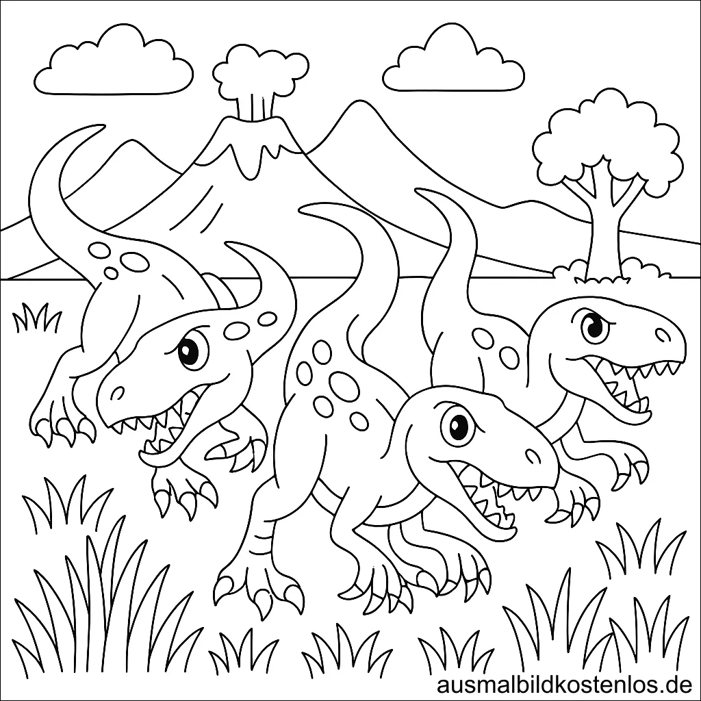 Dinosaurier Malvorlage - Süße Raptoren zum Ausmalen