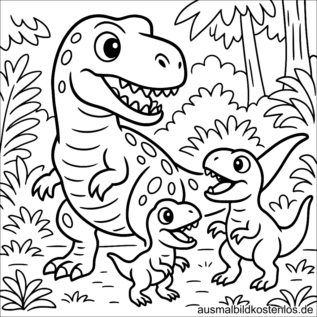 Dinosaurier Malvorlage – Süße T-Rex Familie