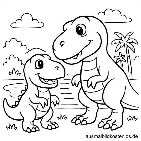 Dinosaurier Malvorlage – Süße T-Rex Familie