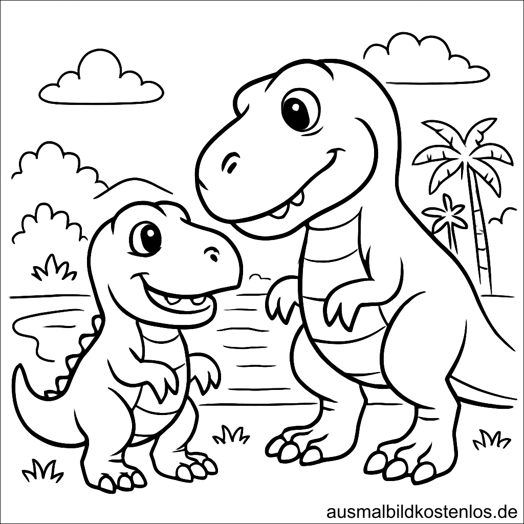 Dinosaurier Malvorlage – Süße T-Rex Familie