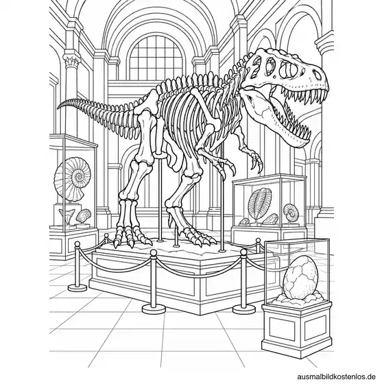 Ein großes T-Rex-Skelett steht in einer Museumshalle.