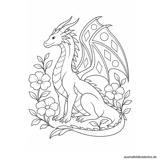 Majestätischer Drache im Blumengarten