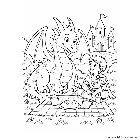Drache und Ritter beim Picknick