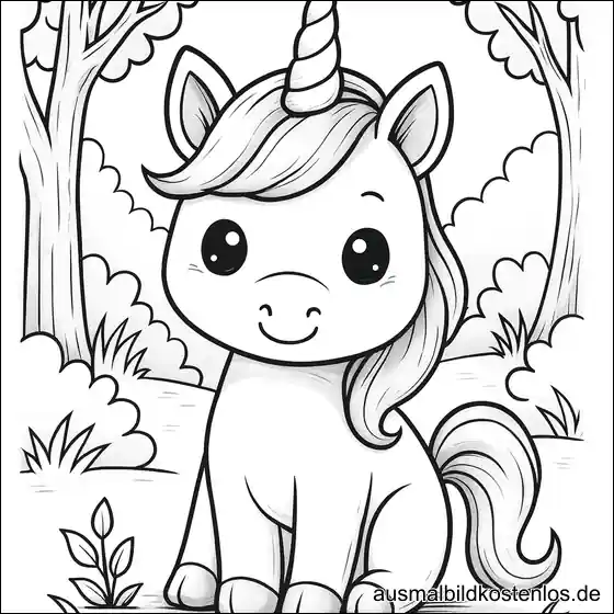 Baby Einhorn im Wald Ausmalbild