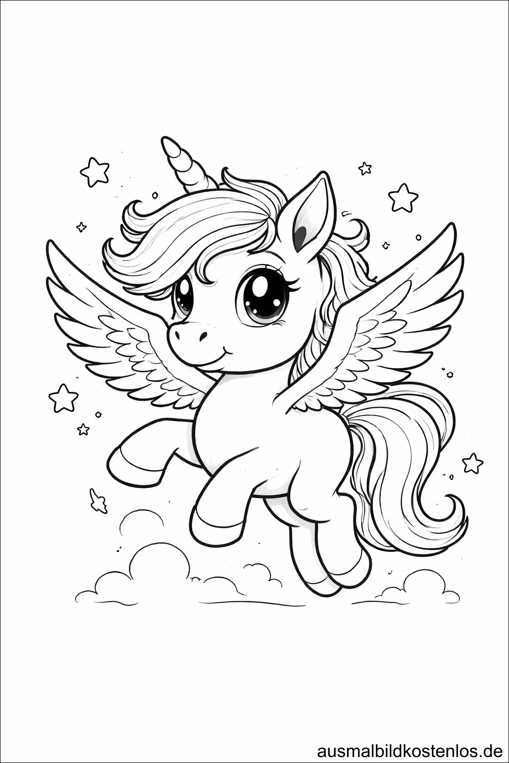 Fliegendes Einhorn - kostenlose Malvorlage