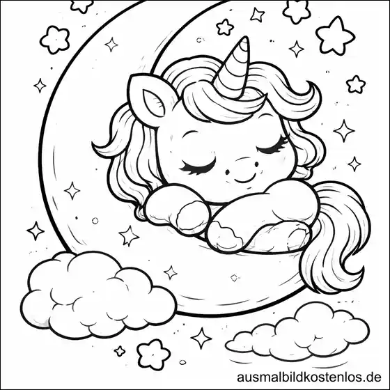 Schlafendes Einhorn – kostenlose Malvorlage