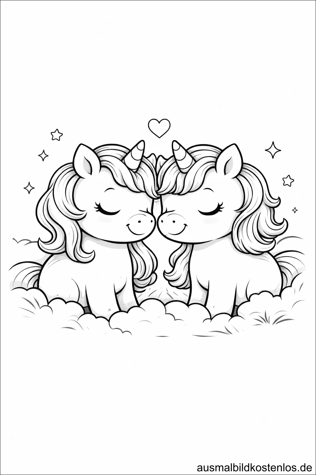 Kostenloses Ausmalbild Einhorn Paar Kuschelherz