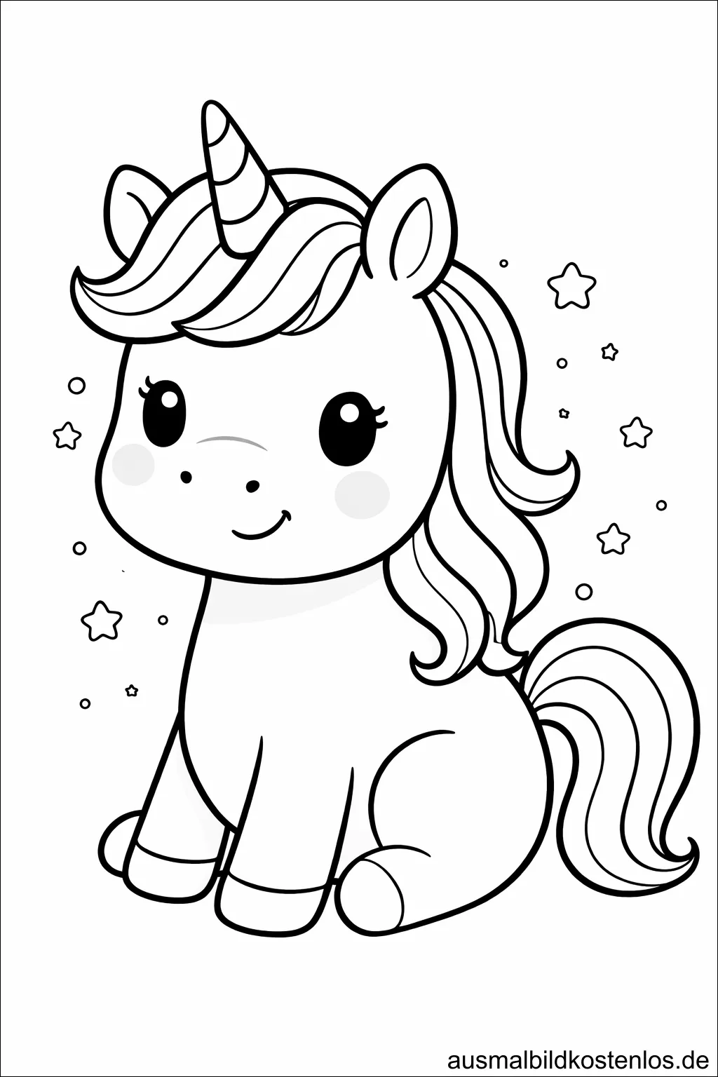 Sitzendes Einhorn - kostenlose Malvorlage
