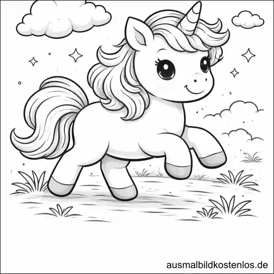 Gratis Ausmalbild Einhorn Sprung Wolken Glitzer