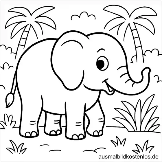 Ausmalbild Elefant im Dschungel zum Ausdrucken | Kostenlos