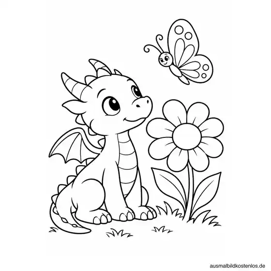 Kleiner Drache auf einer Blumenwiese