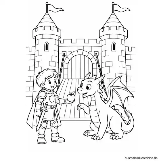 Ritter und Drache an der Burgbrücke