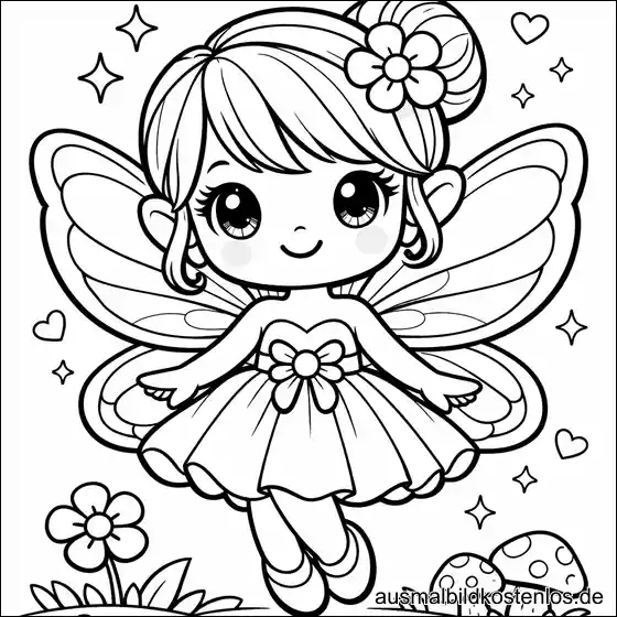 Kleine Zauberfee mit Flügeln - kostenlose Malvorlage
