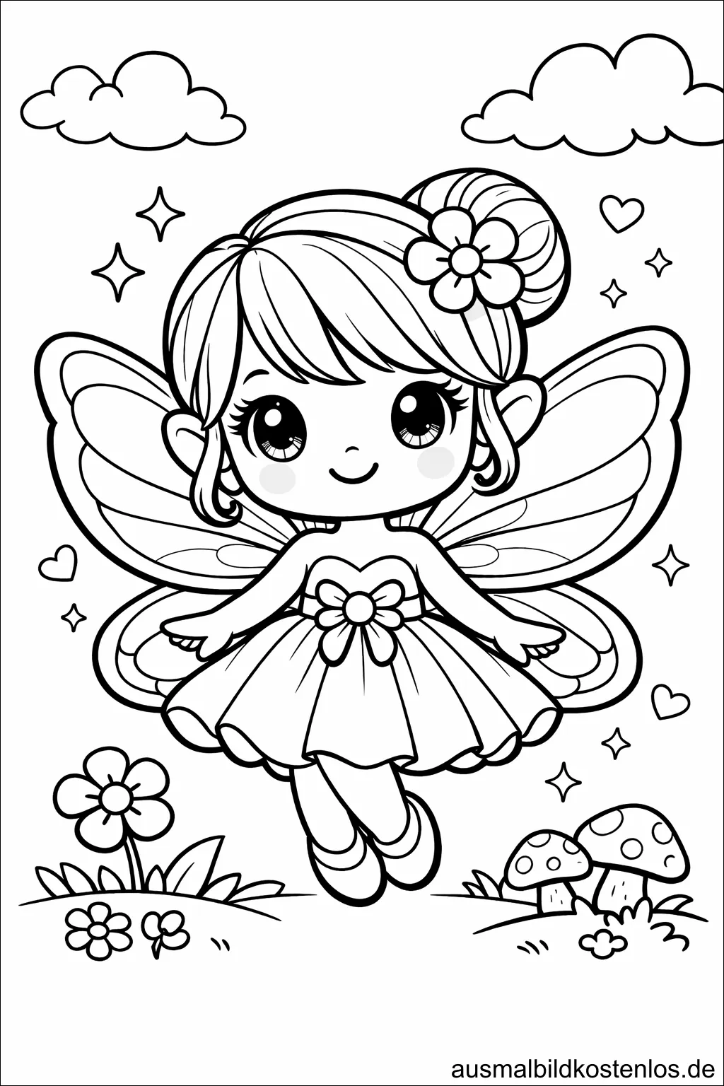 Kleine Zauberfee mit Flügeln - kostenlose Malvorlage