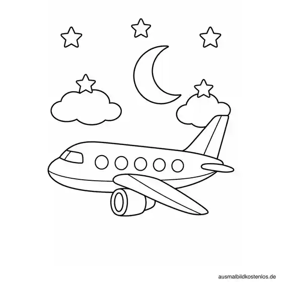 Flugzeug unter Mond und Sternen