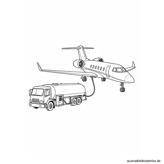 Tankwagen neben einem kleinen Geschäftsflugzeug mit einem sichtbaren Schlauch zum Flügel.
