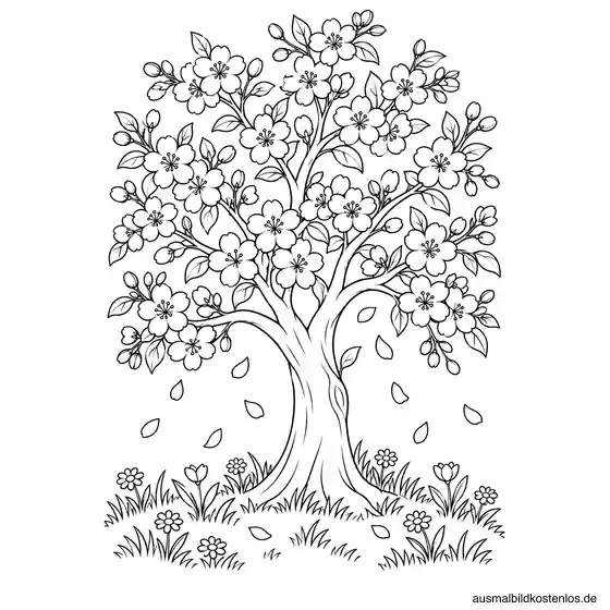 Blühender Frühlingsbaum zum Ausmalen