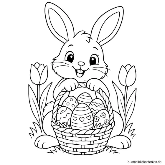 Osterhase mit Ostereierkorb Ausmalbild