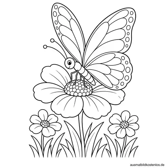 Schmetterling auf einer Frühlingsblume Ausmalbild