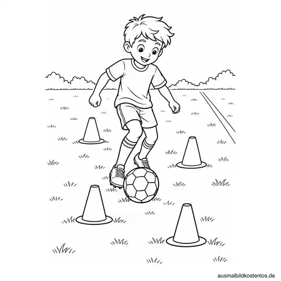 Dribbeln zwischen Trainingshütchen
