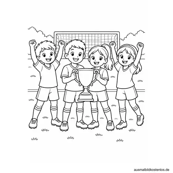 Fußballmannschaft mit Siegerpokal