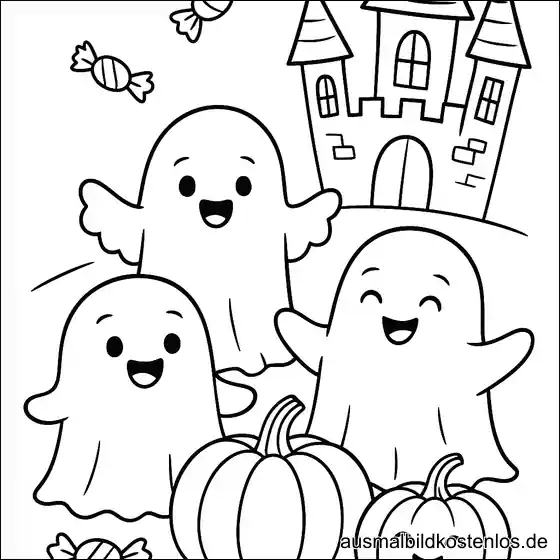 Drei Geister Halloween Ausmalbild