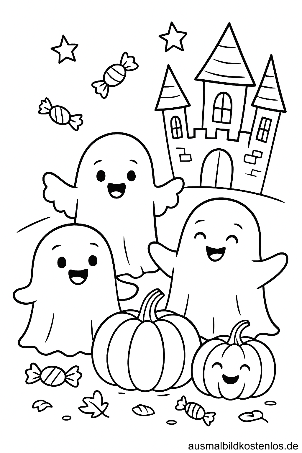 Drei Geister Halloween Ausmalbild