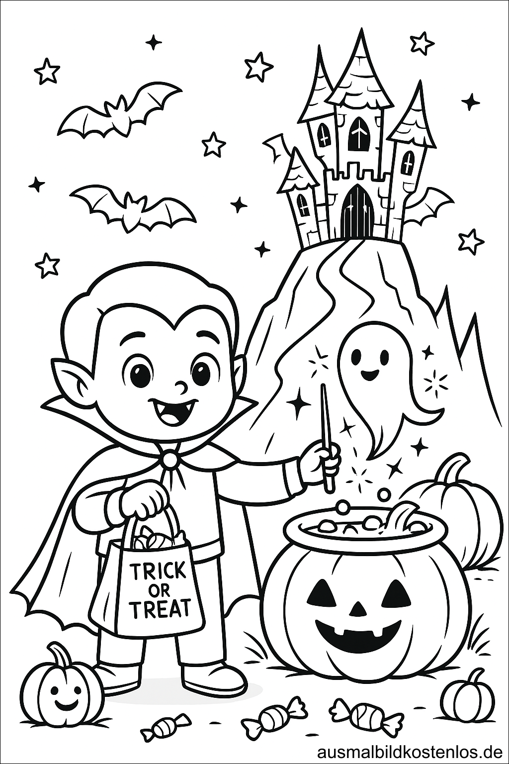 Trick or Treat – Vampir Malvorlage für Halloween